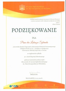 Podziękowania za organizację warsztatów dla uczniów szkół średnich. Kliknij, aby powiększyć zdjęcie.